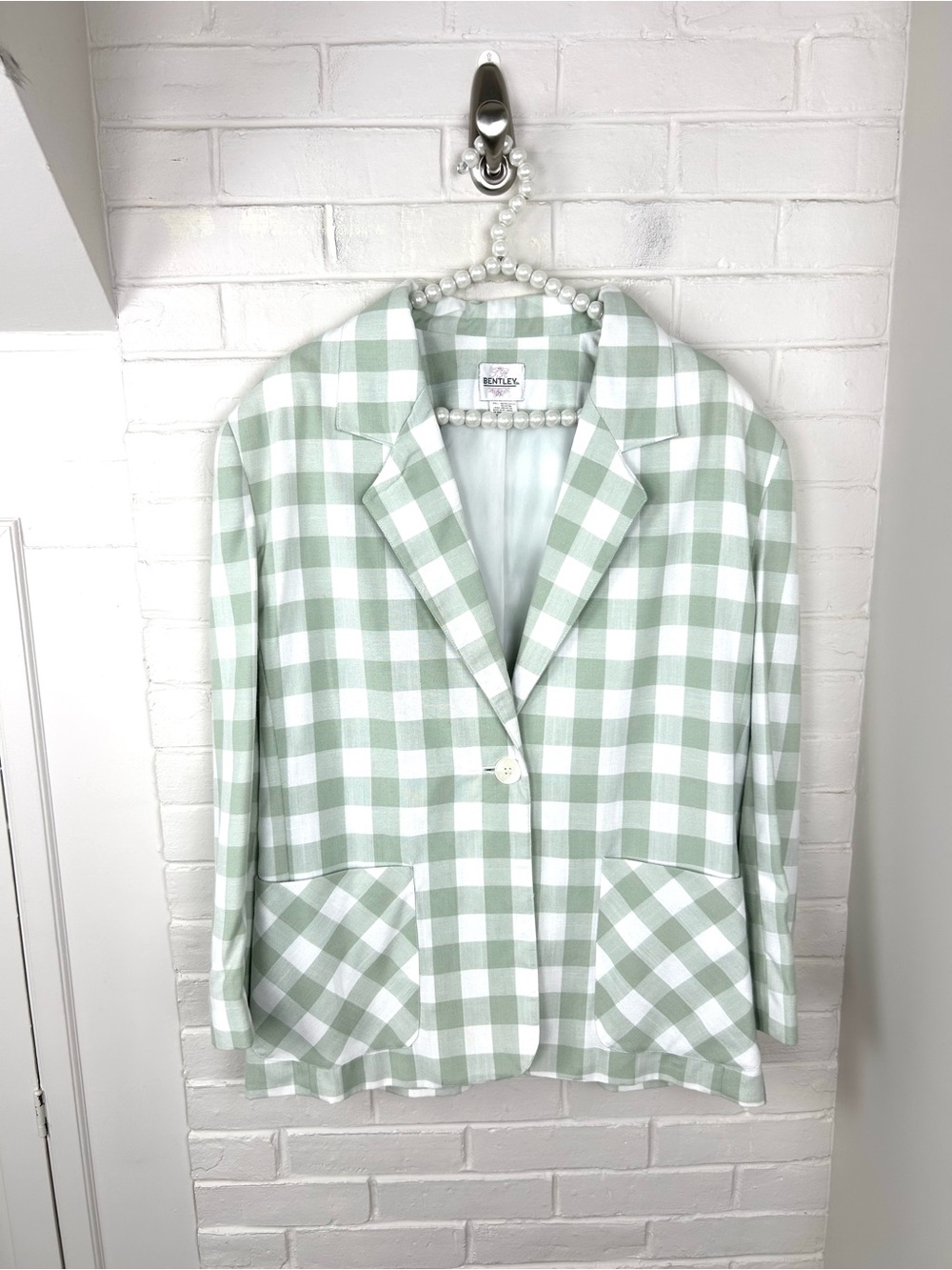 JR Bentley Green Check Gingham Plaid Blazer Size 14
